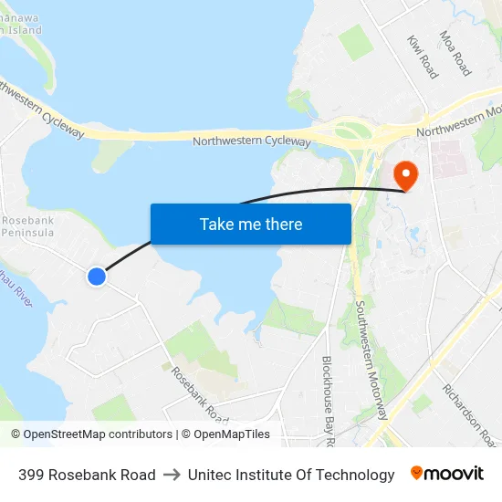 399 Rosebank Road to Unitec Institute Of Technology map