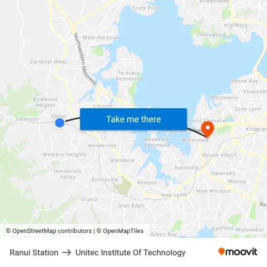 Ranui Station to Unitec Institute Of Technology map