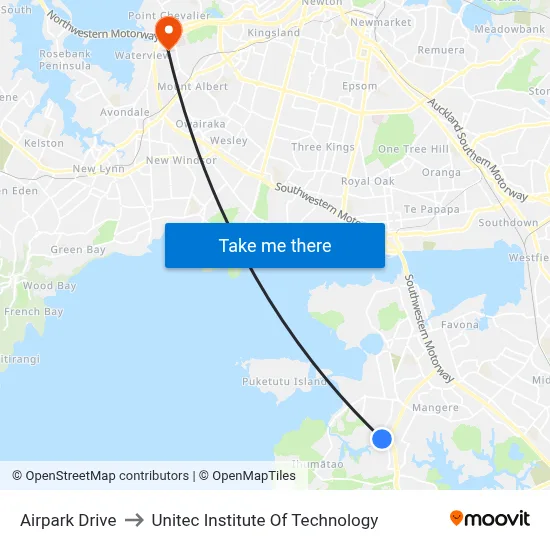 Airpark Drive to Unitec Institute Of Technology map