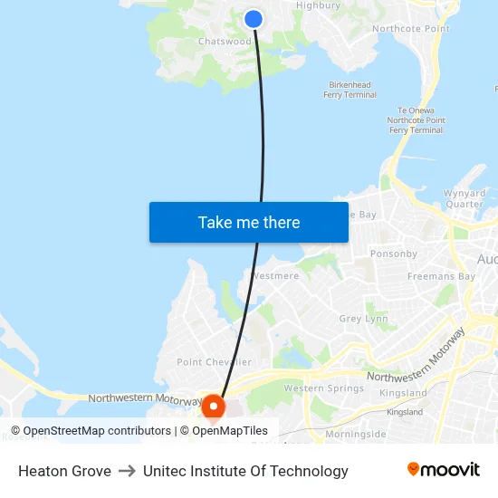 Heaton Grove to Unitec Institute Of Technology map