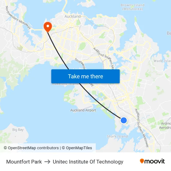 Mountfort Park to Unitec Institute Of Technology map