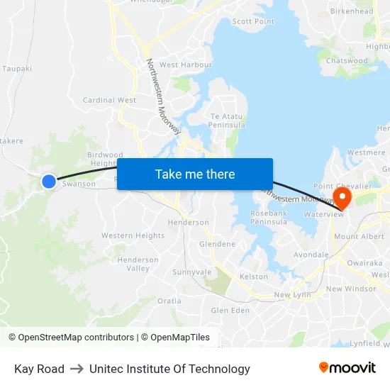 Kay Road to Unitec Institute Of Technology map