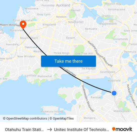Otahuhu Train Station to Unitec Institute Of Technology map