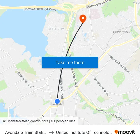 Avondale Train Station to Unitec Institute Of Technology map
