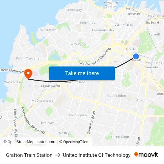 Grafton Train Station to Unitec Institute Of Technology map