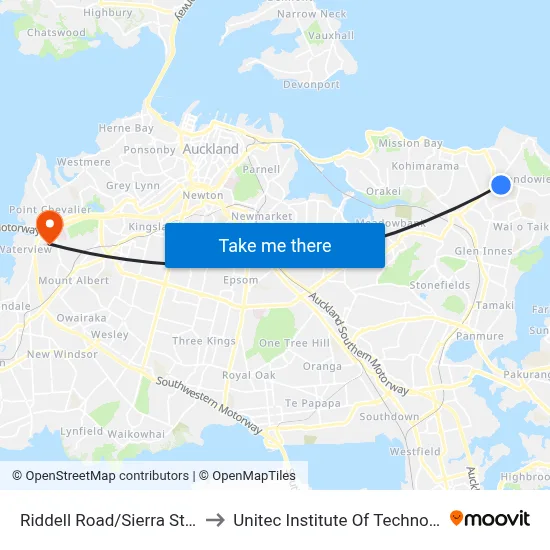 Riddell Road/Sierra Street to Unitec Institute Of Technology map