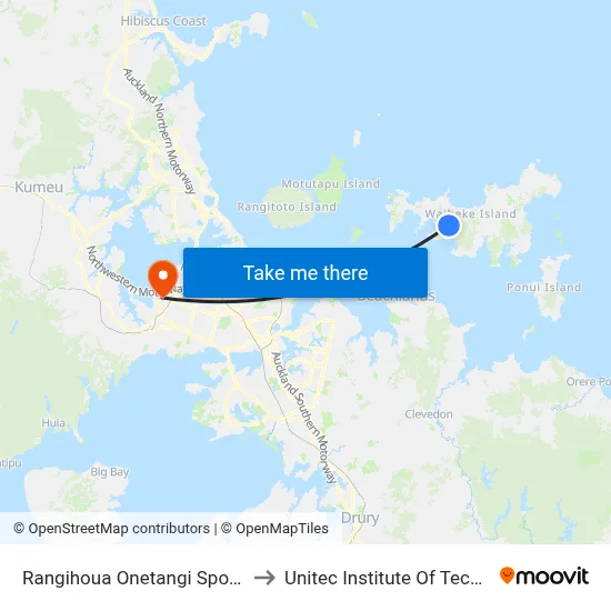 Rangihoua Onetangi Sports Park to Unitec Institute Of Technology map