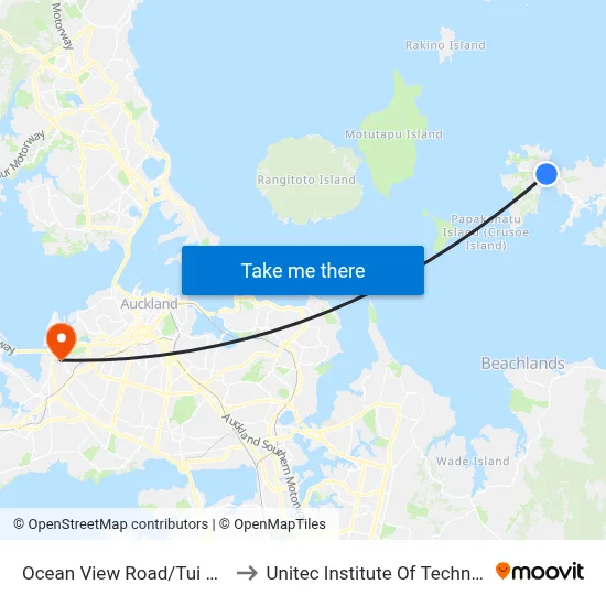 Ocean View Road/Tui Street to Unitec Institute Of Technology map