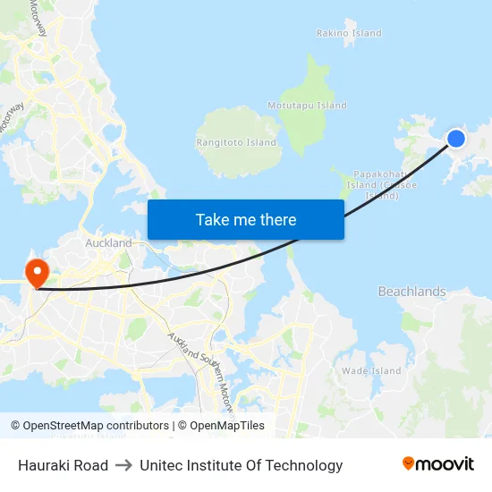 Hauraki Road to Unitec Institute Of Technology map