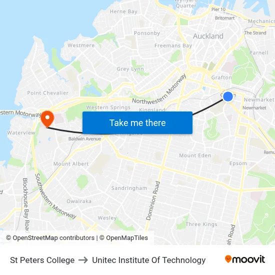 St Peters College to Unitec Institute Of Technology map