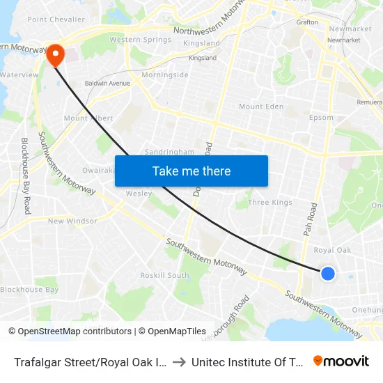 Trafalgar Street/Royal Oak Intermediate to Unitec Institute Of Technology map