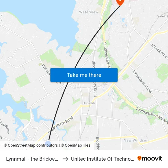 Lynnmall - the Brickworks to Unitec Institute Of Technology map