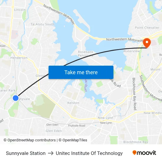 Sunnyvale Station to Unitec Institute Of Technology map