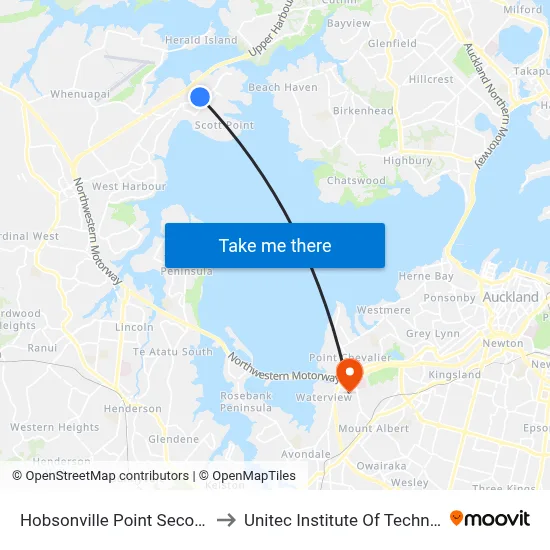 Hobsonville Point Secondary to Unitec Institute Of Technology map