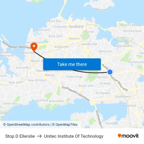 Stop D Ellerslie to Unitec Institute Of Technology map
