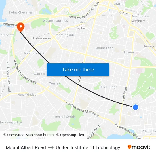 Mount Albert Road to Unitec Institute Of Technology map
