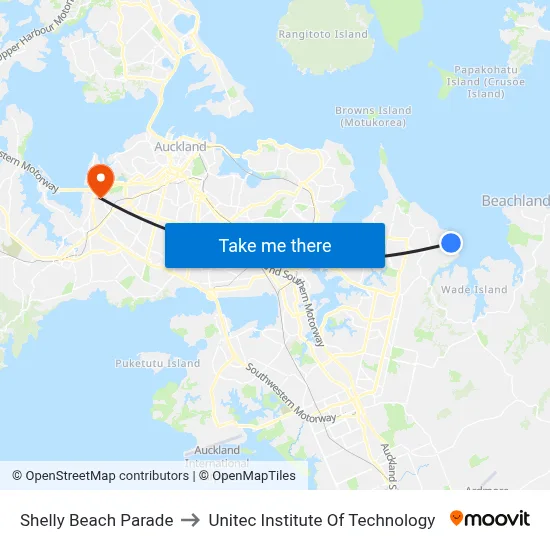 Shelly Beach Parade to Unitec Institute Of Technology map