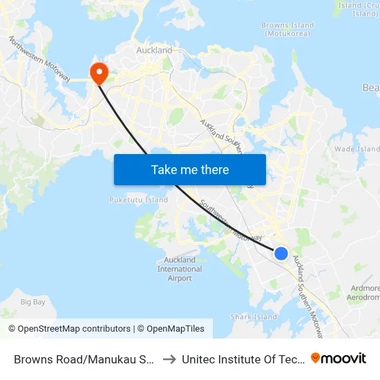 Browns Road/Manukau Superclinic to Unitec Institute Of Technology map