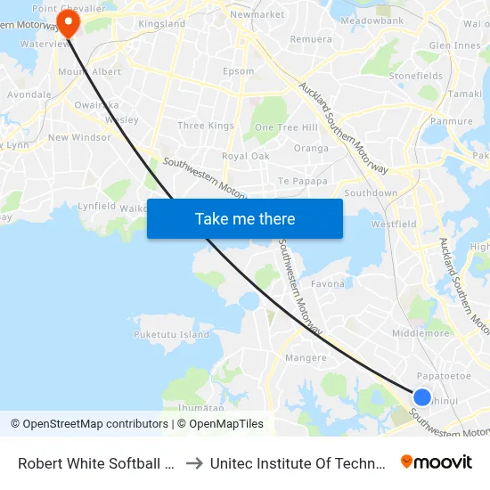Robert White Softball Park to Unitec Institute Of Technology map