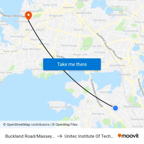 Buckland Road/Massey Road to Unitec Institute Of Technology map