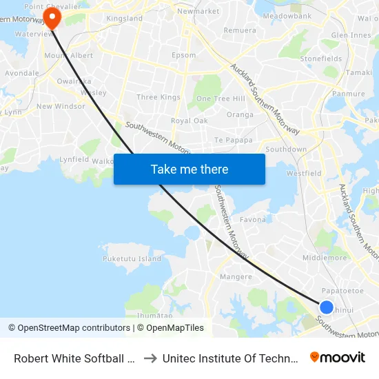 Robert White Softball Park to Unitec Institute Of Technology map