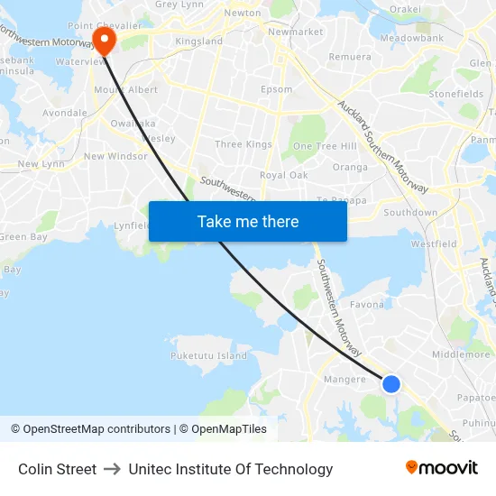 Colin Street to Unitec Institute Of Technology map