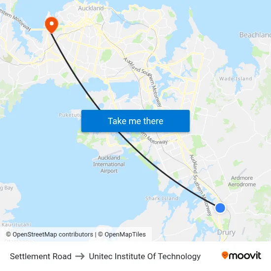 Settlement Road to Unitec Institute Of Technology map