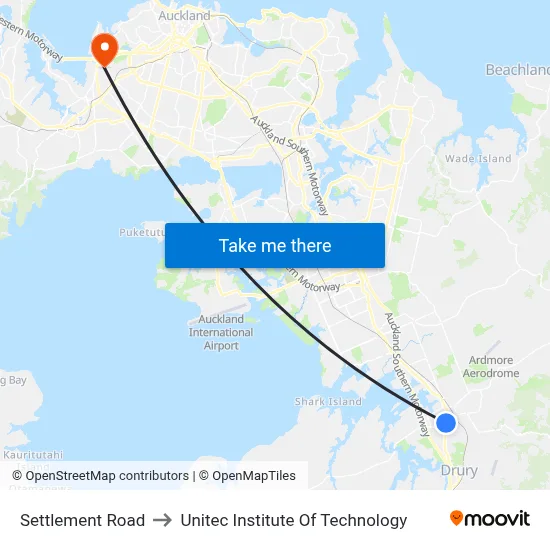 Settlement Road to Unitec Institute Of Technology map