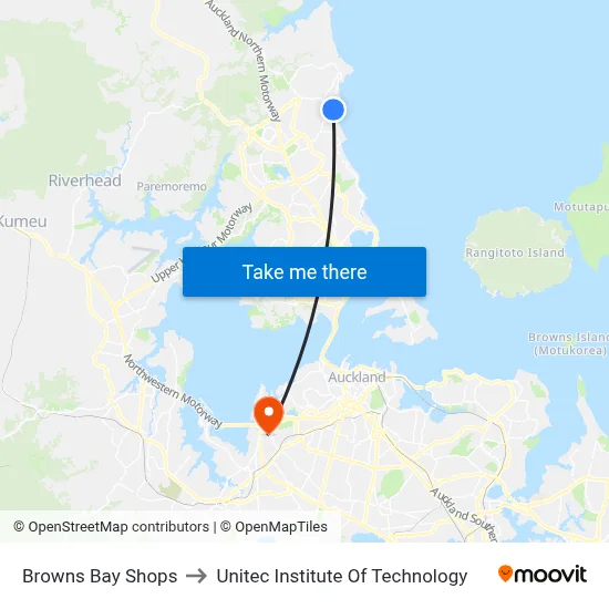 Browns Bay Shops to Unitec Institute Of Technology map