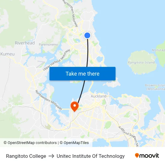 Rangitoto College to Unitec Institute Of Technology map