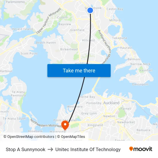 Stop A Sunnynook to Unitec Institute Of Technology map