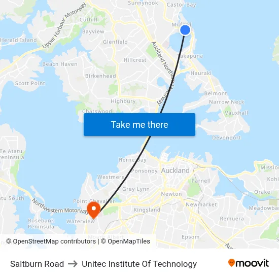 Saltburn Road to Unitec Institute Of Technology map
