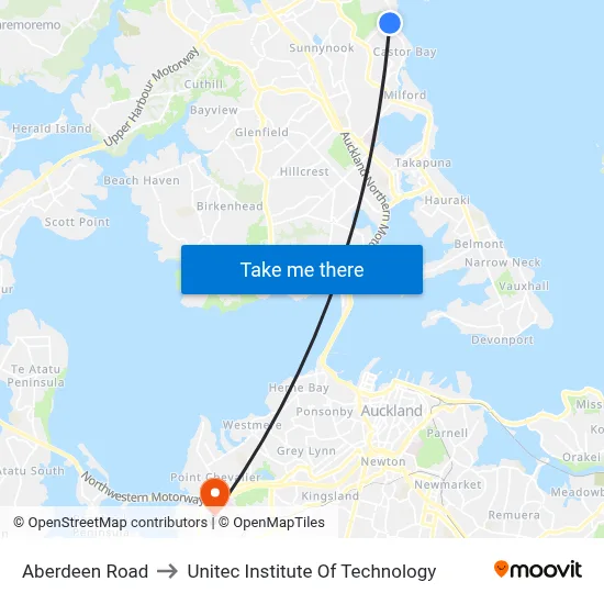 Aberdeen Road to Unitec Institute Of Technology map