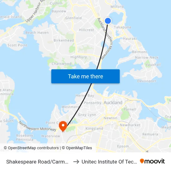 Shakespeare Road/Carmel College to Unitec Institute Of Technology map