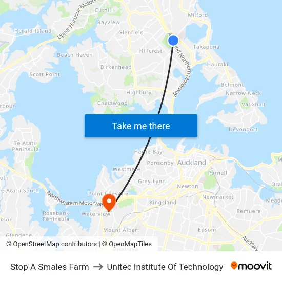 Stop A Smales Farm to Unitec Institute Of Technology map
