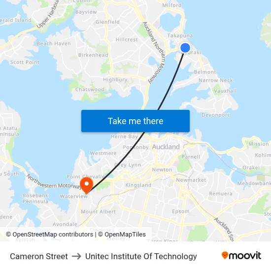 Cameron Street to Unitec Institute Of Technology map