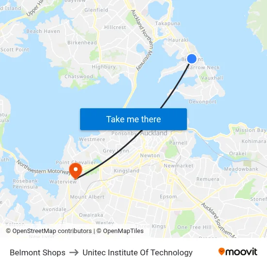 Belmont Shops to Unitec Institute Of Technology map