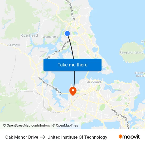 Oak Manor Drive to Unitec Institute Of Technology map