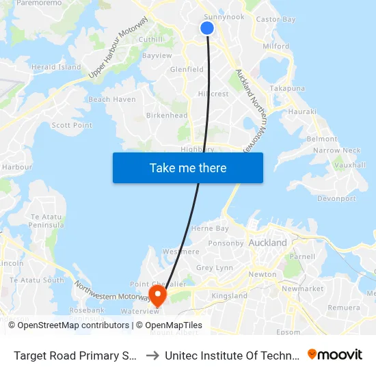 Target Road Primary School to Unitec Institute Of Technology map