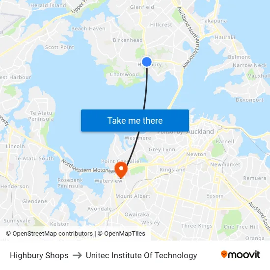 Highbury Shops to Unitec Institute Of Technology map