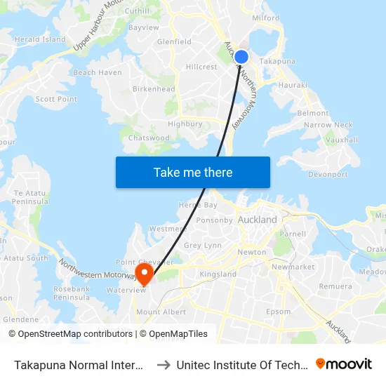 Takapuna Normal Intermediate to Unitec Institute Of Technology map