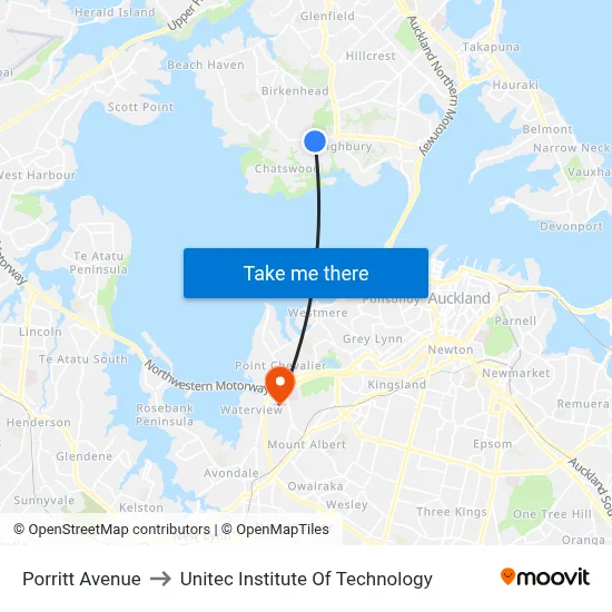Porritt Avenue to Unitec Institute Of Technology map