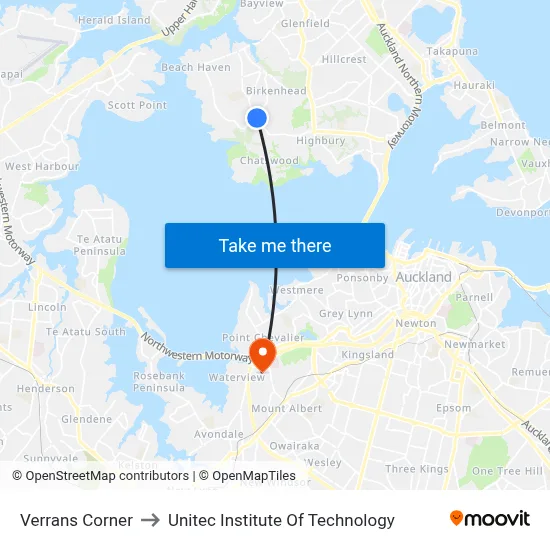 Verrans Corner to Unitec Institute Of Technology map