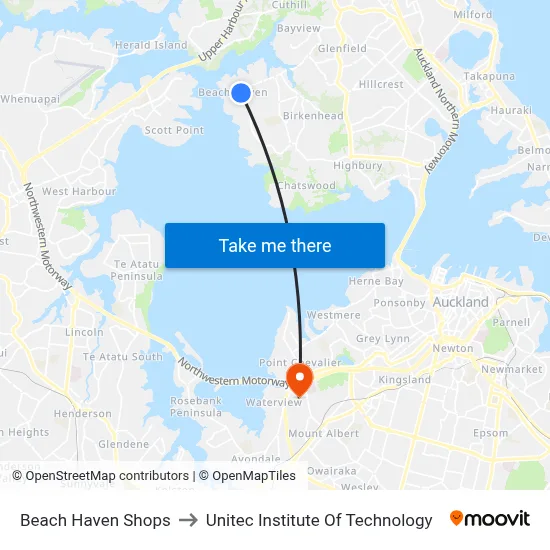 Beach Haven Shops to Unitec Institute Of Technology map