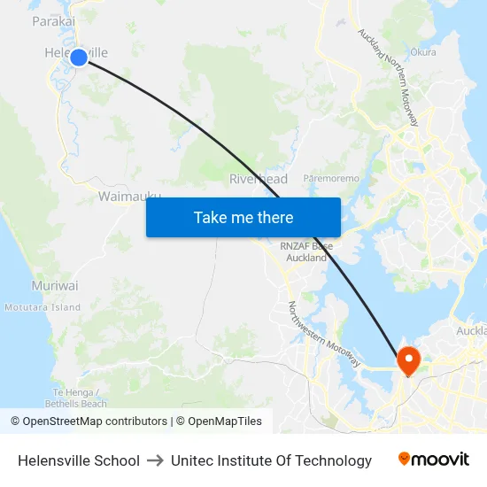 Helensville School to Unitec Institute Of Technology map