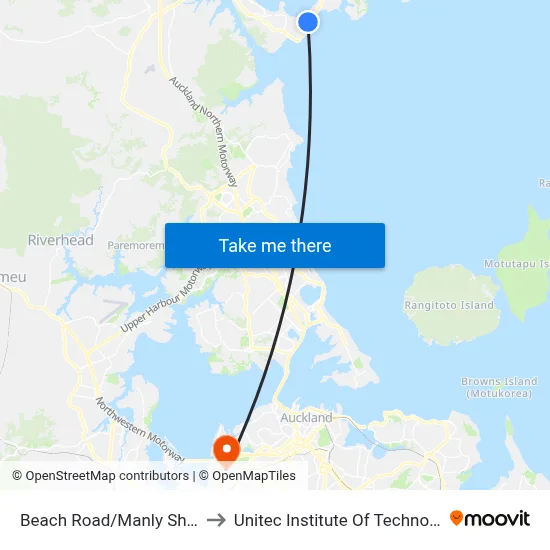 Beach Road/Manly Shops to Unitec Institute Of Technology map