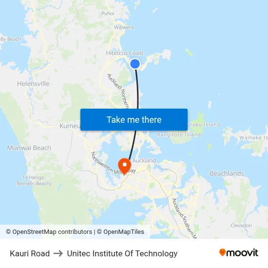 Kauri Road to Unitec Institute Of Technology map