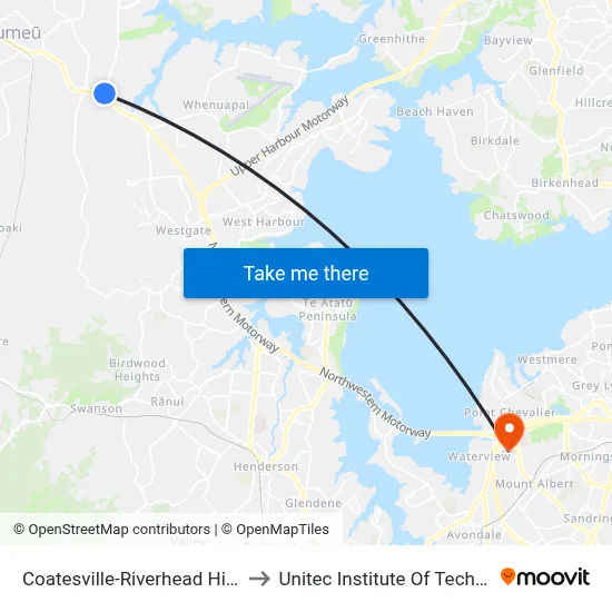Coatesville-Riverhead Highway to Unitec Institute Of Technology map