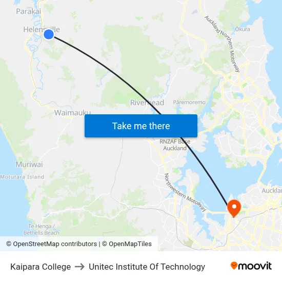 Kaipara College to Unitec Institute Of Technology map