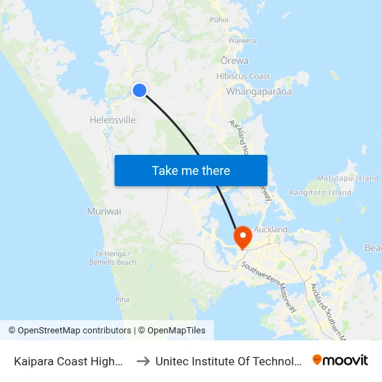 Kaipara Coast Highway to Unitec Institute Of Technology map
